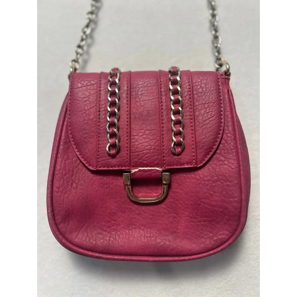 Charming Charlie Small Crossbody Bag Pink Faux Leather Chain Detail Y2K Style